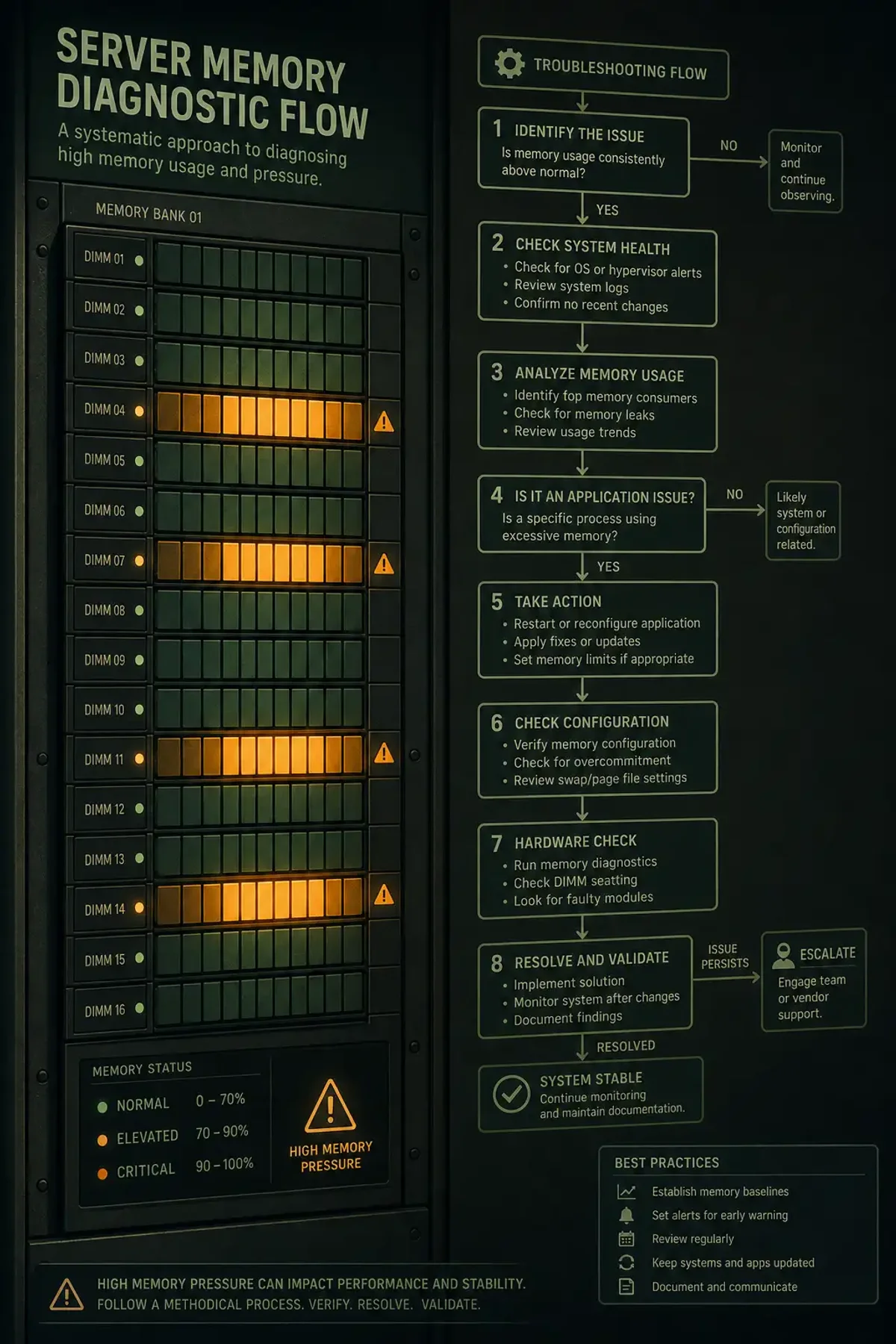 Terminal-style illustration for Out of Memory on Production: A Methodical Troubleshooting Workflow for Linux Servers