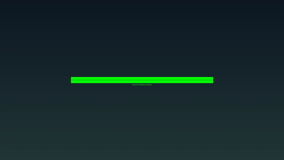 Terminal-style visualization of a Docker container with a shield icon, green-on-black terminal aesthetic with security lock symbols