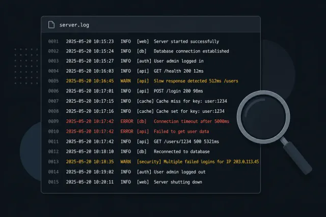 Linux terminal showing log analysis with grep, awk, and visualization