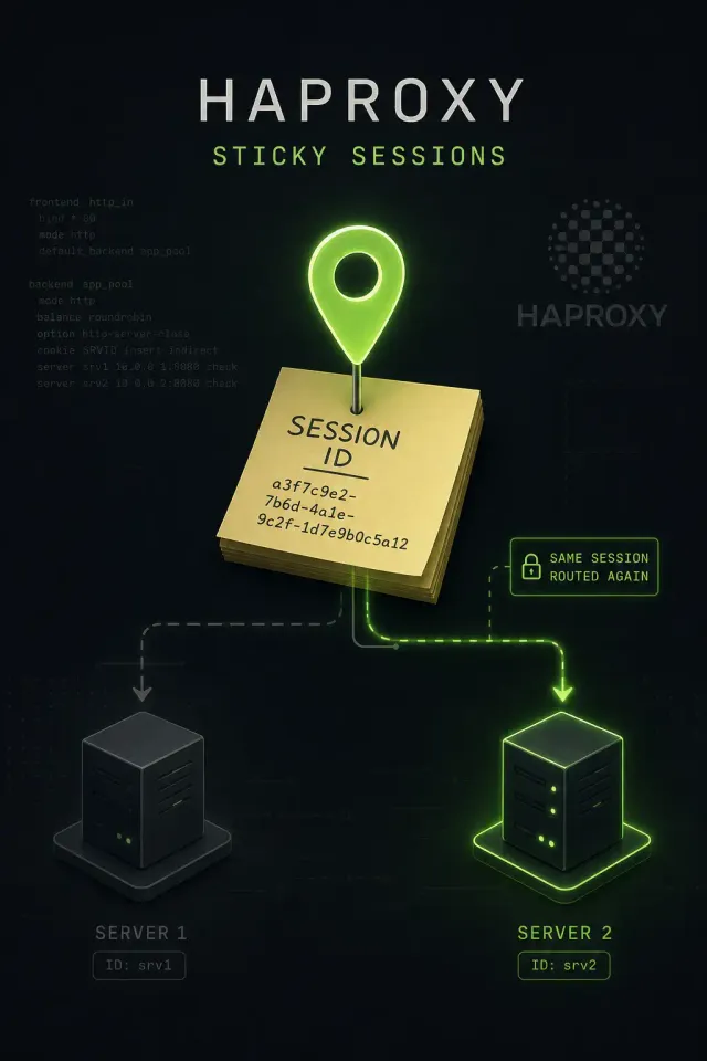 Terminal-style illustration for HAProxy Sticky Sessions: Session Persistence for Stateful Applications