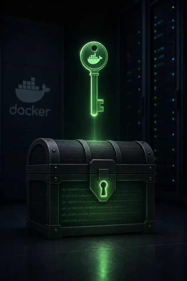 Terminal-style illustration for Docker Secrets Management: Securing Sensitive Data in Swarm and Compose