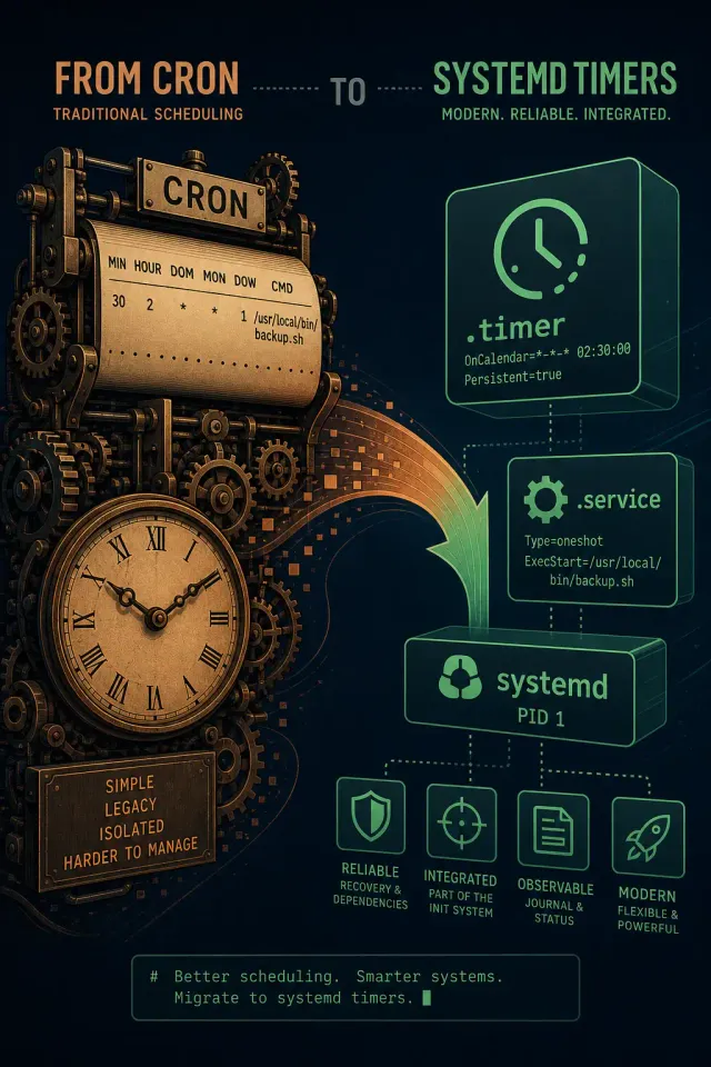Terminal-style illustration for From Cron to Systemd Timers: Modern Linux Job Scheduling