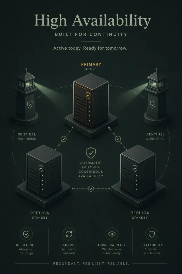 Terminal-style illustration for Redis Sentinel High Availability: Automatic Failover Configuration on Ubuntu