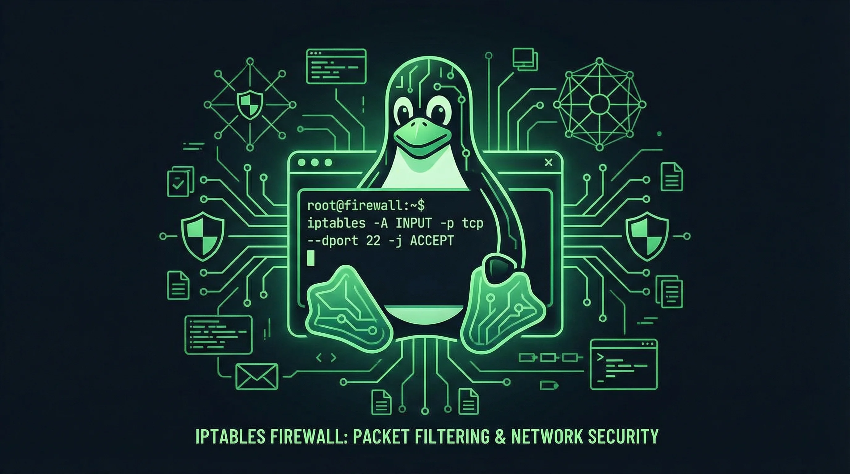 Linux iptables firewall rules visualization with packets