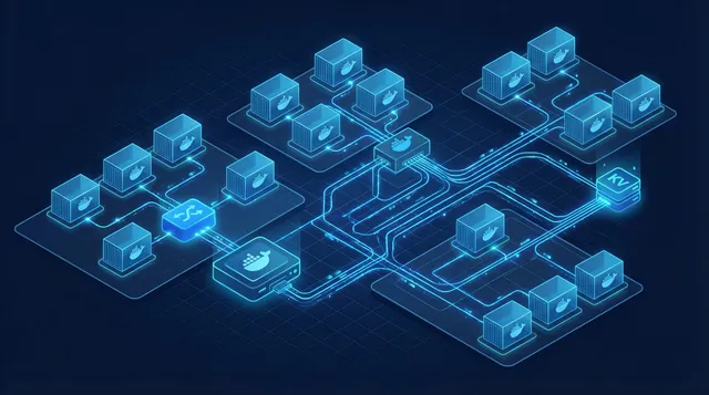 Diagram showing Docker containers connected through different network modes