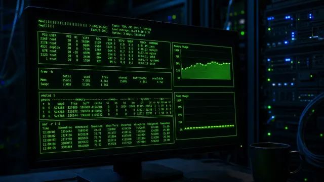 Terminal screen showing memory monitoring commands with green text on dark background