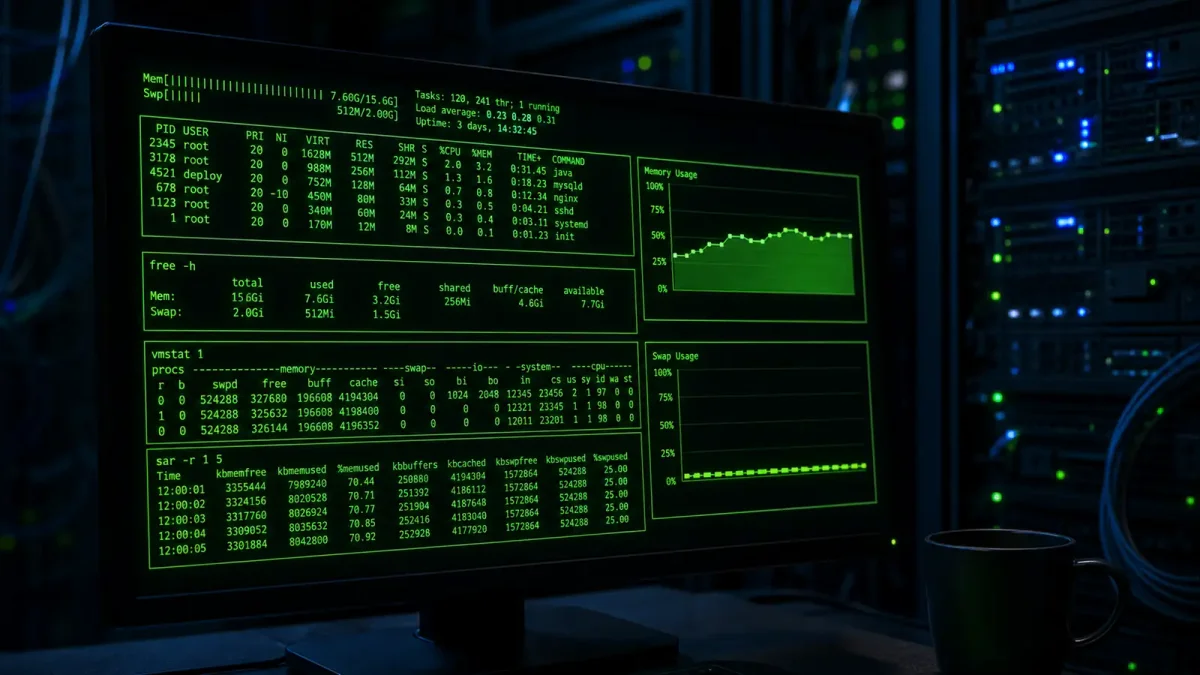 Terminal screen showing memory monitoring commands with green text on dark background