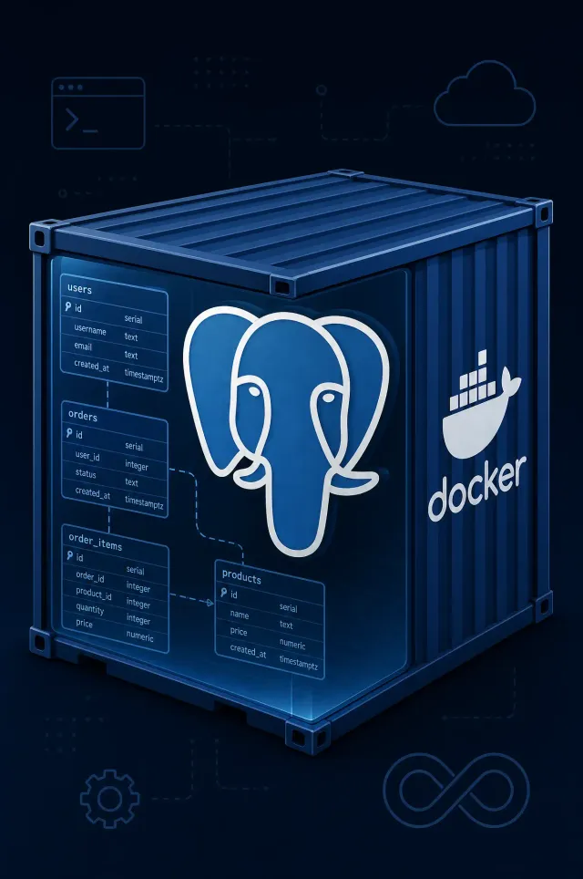 PostgreSQL Docker container architecture showing persistent storage and replication