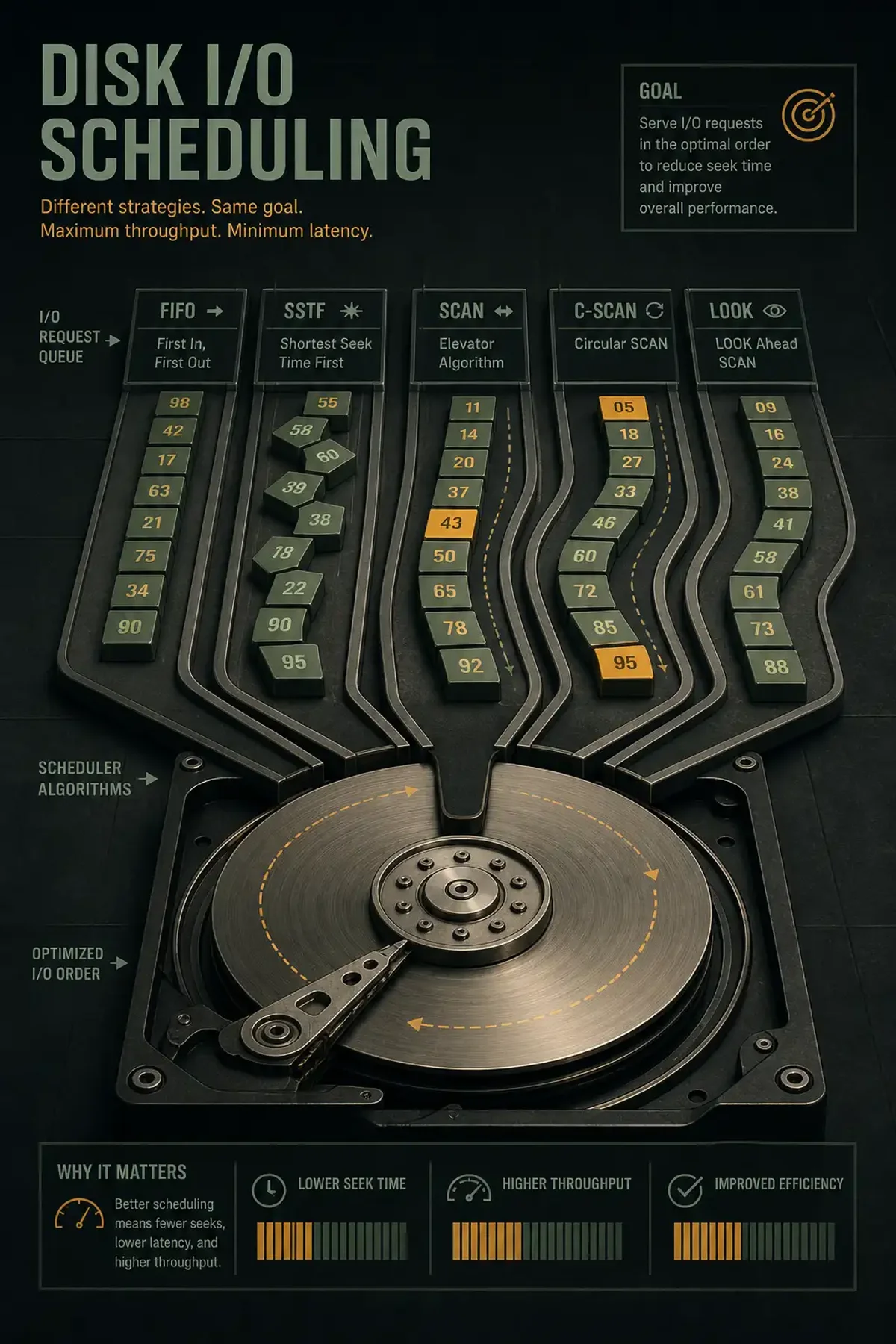 Terminal-style illustration for Linux I/O Scheduling: Choosing the Right Scheduler for Database and Web Servers