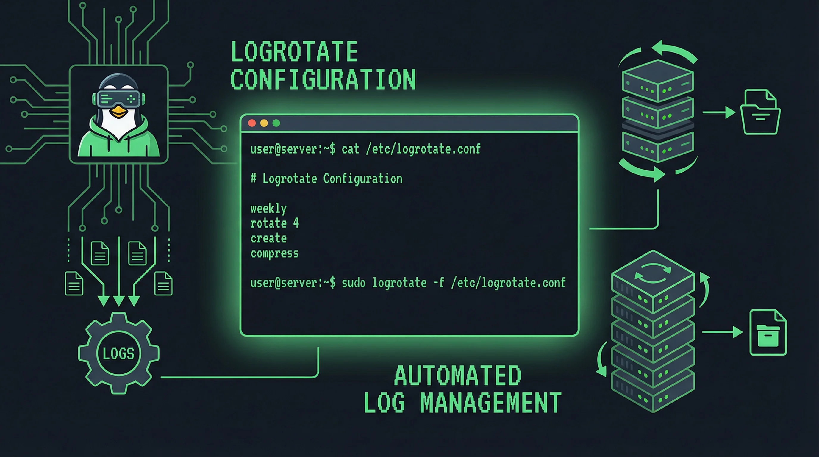 Linux log files with rotation cycle visualization