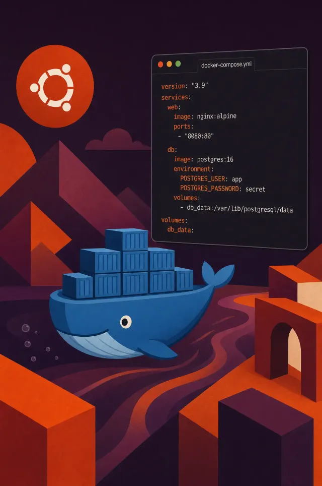 Docker Compose running on Ubuntu 22.04 terminal showing container status