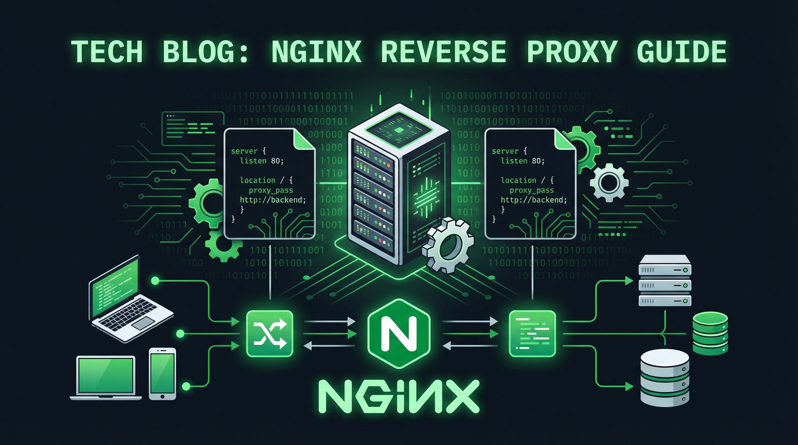 Nginx reverse proxy architecture diagram showing traffic flow