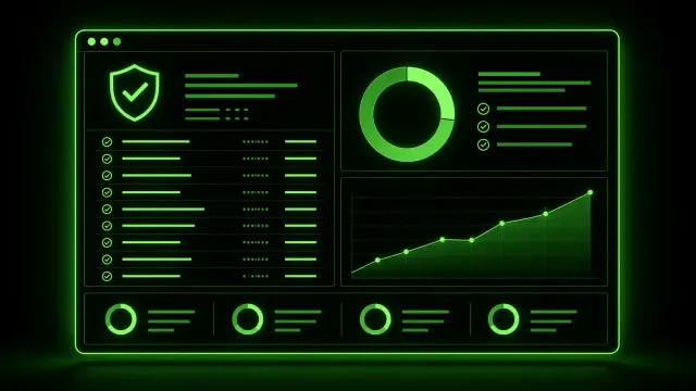 A terminal screen showing a completed CIS benchmark compliance report with green checkmarks and a score of 98%, rendered in terminal green on dark background